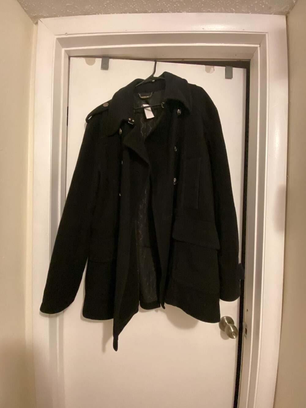 Sean John Men's Black Double-Breasted Wool-Blend Military Peacoat